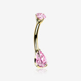 14 Karat Gold Dainty Brilliant Teardrop Sparkle Belly Button Ring-Pink