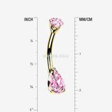 Detail View 1 of 14 Karat Gold Dainty Brilliant Teardrop Sparkle Belly Button Ring-Pink