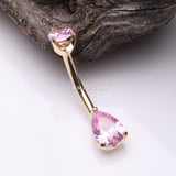 Detail View 2 of 14 Karat Gold Dainty Brilliant Teardrop Sparkle Belly Button Ring-Pink