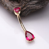 Detail View 2 of 14 Karat Gold Dainty Brilliant Teardrop Sparkle Belly Button Ring-Red