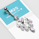 Detail View 3 of 14 Karat White Gold Royal Chandelier Marquise Sparkle Belly Button Ring-Clear Gem