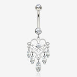 14 Karat White Gold Royal Chandelier Marquise Sparkle Belly Button Ring-Clear Gem