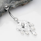 Detail View 2 of 14 Karat White Gold Royal Chandelier Marquise Sparkle Belly Button Ring-Clear Gem