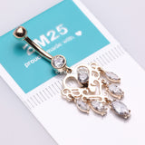 Detail View 3 of 14 Karat Gold Royal Chandelier Marquise Sparkle Belly Button Ring-Clear Gem