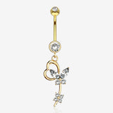 14 Karat Gold Heart Loop Butterfly Marquise Sparkle Belly Button Ring-Clear Gem