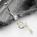 Detail View 2 of 14 Karat Gold Heart Loop Butterfly Marquise Sparkle Belly Button Ring-Clear Gem