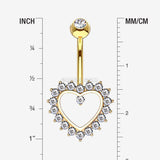 Detail View 1 of 14 Karat Gold Brilliant Sparkle Multi-Gem Heart Belly Button Ring-Clear Gem