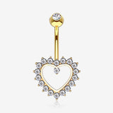14 Karat Gold Brilliant Sparkle Multi-Gem Heart Belly Button Ring-Clear Gem