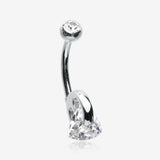 14 Karat White Gold Triangle Gem Huggie Prong Belly Button Ring