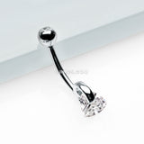 Detail View 2 of 14 Karat White Gold Triangle Gem Huggie Prong Belly Button Ring-Clear Gem