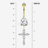 Detail View 1 of 14 Karat Gold Marquise Cross Teardrop Sparkle Belly Button Ring-Clear Gem