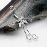 Detail View 2 of 14 Karat White Gold Marquise Butterfly Sparkle Dangle Belly Button Ring-Clear Gem