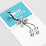 Detail View 3 of 14 Karat White Gold Marquise Butterfly Sparkle Dangle Belly Button Ring-Clear Gem