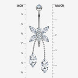 Detail View 1 of 14 Karat White Gold Marquise Butterfly Sparkle Dangle Belly Button Ring-Clear Gem
