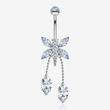 14 Karat White Gold Marquise Butterfly Sparkle Dangle Belly Button Ring