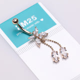 Detail View 3 of 14 Karat Gold Marquise Butterfly Sparkle Dangle Belly Button Ring-Clear Gem