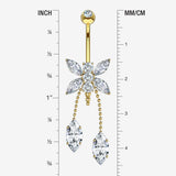 Detail View 1 of 14 Karat Gold Marquise Butterfly Sparkle Dangle Belly Button Ring-Clear Gem