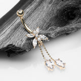 Detail View 2 of 14 Karat Gold Marquise Butterfly Sparkle Dangle Belly Button Ring-Clear Gem