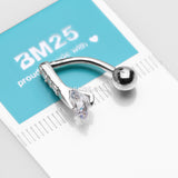 Detail View 3 of 14 Karat White Gold Luscious Sparkle Bar Reverse Belly Button Ring-Clear Gem