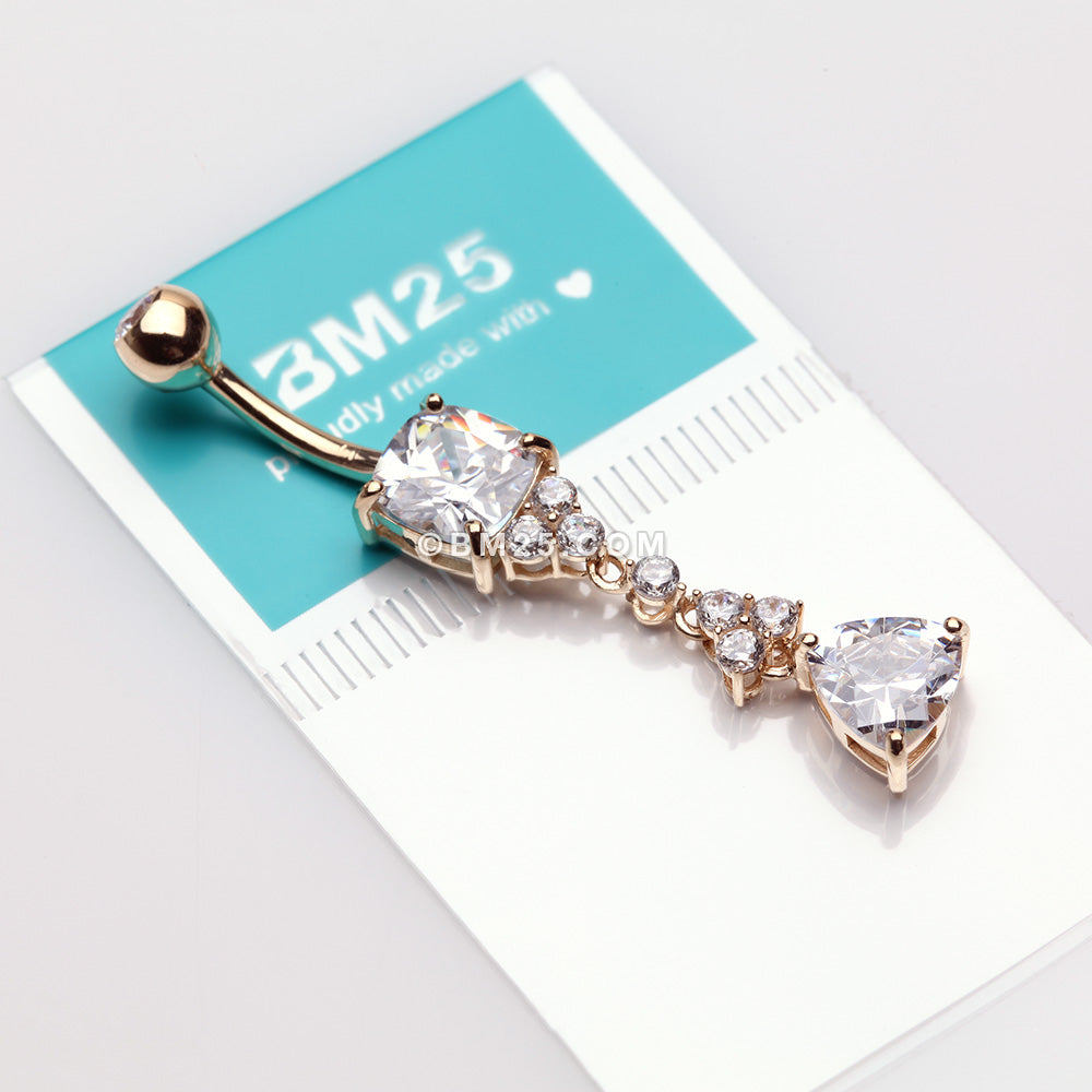 Detail View 3 of 14 Karat Gold Dainty Sparkle Dangle Belly Button Ring-Clear Gem