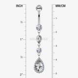 Detail View 1 of 14 Karat White Gold Brilliant Teardrop Cascading Sparkle Belly Button Ring-Clear Gem
