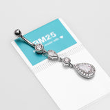 Detail View 3 of 14 Karat White Gold Brilliant Teardrop Cascading Sparkle Belly Button Ring-Clear Gem