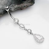Detail View 2 of 14 Karat White Gold Brilliant Teardrop Cascading Sparkle Belly Button Ring-Clear Gem