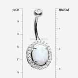 Detail View 1 of 14 Karat White Gold Fire Opal Multi-Gem Sparkle Oval Belly Button Ring-Clear Gem/White Opal
