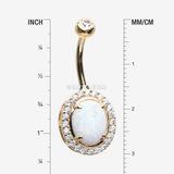 Detail View 1 of 14 Karat Gold Fire Opal Multi-Gem Sparkle Oval Belly Button Ring-Clear Gem/White Opal