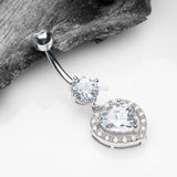Detail View 2 of 14 Karat White Gold Brilliant Heart Solitaire Sparkle Loop Belly Button Ring-Clear Gem