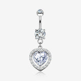 14 Karat White Gold Brilliant Heart Solitaire Sparkle Loop Belly Button Ring-Clear Gem
