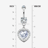 Detail View 1 of 14 Karat White Gold Brilliant Heart Solitaire Sparkle Loop Belly Button Ring-Clear Gem