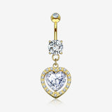 14 Karat Gold Brilliant Heart Solitaire Sparkle Loop Belly Button Ring-Clear Gem