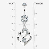 Detail View 1 of 14 Karat White Gold Luscious Heart Twirl Sparkle Belly Button Ring-Clear Gem