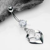 Detail View 2 of 14 Karat White Gold Luscious Heart Twirl Sparkle Belly Button Ring-Clear Gem