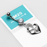 Detail View 3 of 14 Karat White Gold Luscious Heart Twirl Sparkle Belly Button Ring-Clear Gem