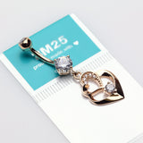Detail View 3 of 14 Karat Gold Luscious Heart Twirl Sparkle Belly Button Ring-Clear Gem