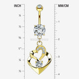 Detail View 1 of 14 Karat Gold Luscious Heart Twirl Sparkle Belly Button Ring-Clear Gem