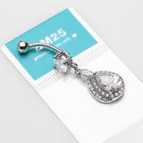 Detail View 3 of 14 Karat White Gold Triple Tiered Magnificent Sparkles Teardrop Belly Button Ring-Clear Gem