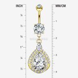 Detail View 1 of 14 Karat Gold Triple Tiered Magnificent Sparkles Teardrop Belly Button Ring-Clear Gem