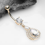 Detail View 2 of 14 Karat Gold Triple Tiered Magnificent Sparkles Teardrop Belly Button Ring-Clear Gem