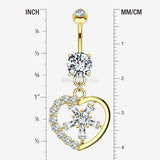 Detail View 1 of 14 Karat Gold Sparkle Floral Ray Heart Belly Button Ring-Clear Gem