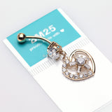 Detail View 3 of 14 Karat Gold Sparkle Floral Ray Heart Belly Button Ring-Clear Gem