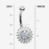 Detail View 1 of 14 Karat White Gold Grand Sparkle Prong Set Flower Belly Button Ring-Clear Gem