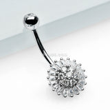Detail View 2 of 14 Karat White Gold Grand Sparkle Prong Set Flower Belly Button Ring-Clear Gem