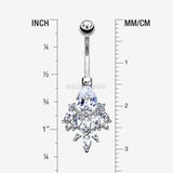 Detail View 1 of 14 Karat White Gold Luscious Floral Sparkle Teardrop Belly Button Ring-Clear Gem