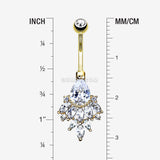 Detail View 1 of 14 Karat Gold Luscious Floral Sparkle Teardrop Belly Button Ring-Clear Gem