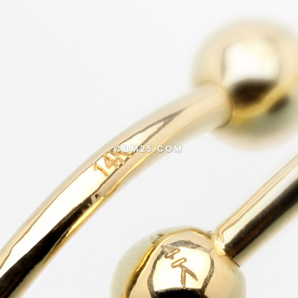 Detail View 4 of 14 Karat Gold Luscious Floral Sparkle Teardrop Belly Button Ring-Clear Gem