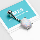 Detail View 3 of 14 Karat White Gold Prong Set Fire Opal Sparkle Belly Button Ring-White Opal