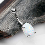 Detail View 2 of 14 Karat White Gold Prong Set Fire Opal Sparkle Belly Button Ring-White Opal
